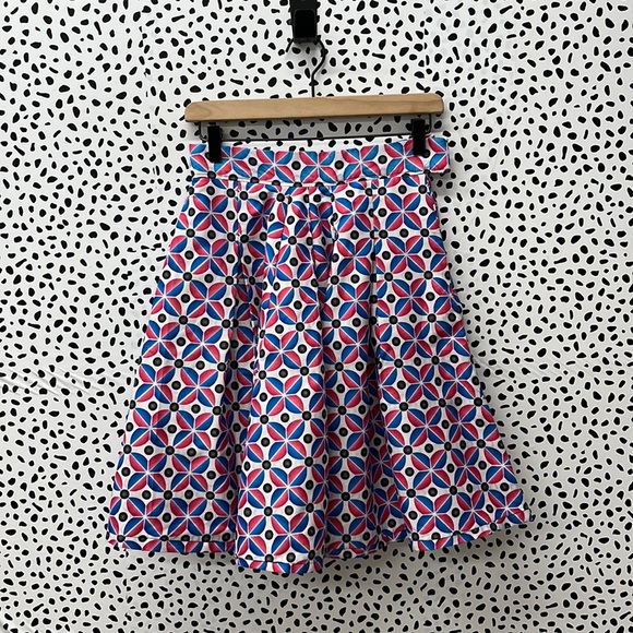 Francis + Benedict Dresses & Skirts - Francis + Benedict Flare Blue & Pink Geometric Print Skirt